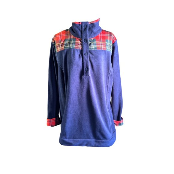 Crown and Ivy Navy Blue with Plaid 1/4 Zip Sweater Women Size 2X - Picture 9 of 16